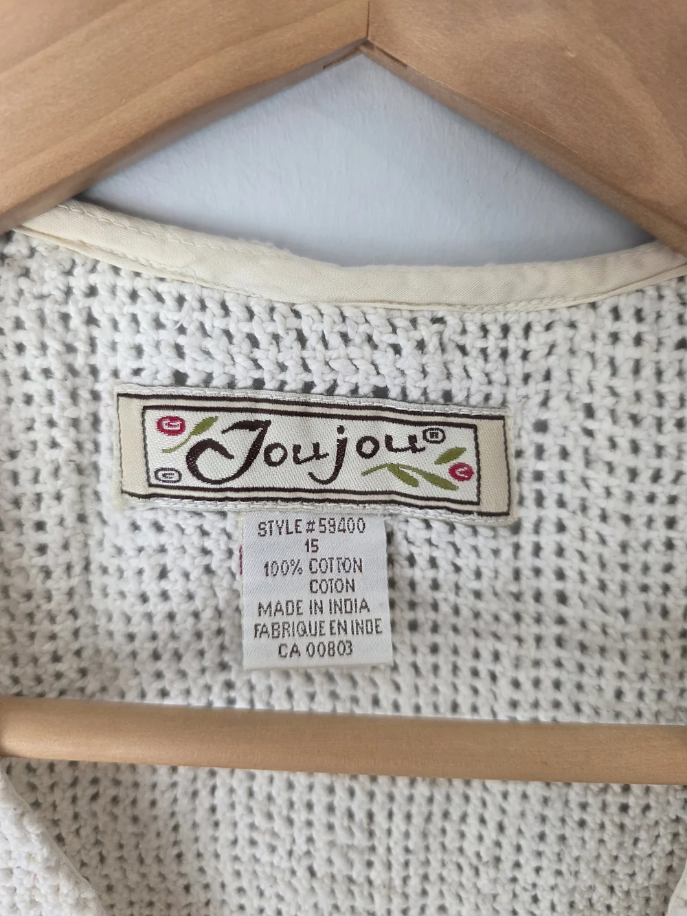 JouJou Crochet Knit Vest Cream Boho Button Front Sleeveless Top Size S - Picture 2 of 7
